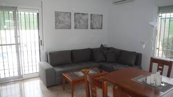 Una televisión, una chimenea, un reproductor de DVD