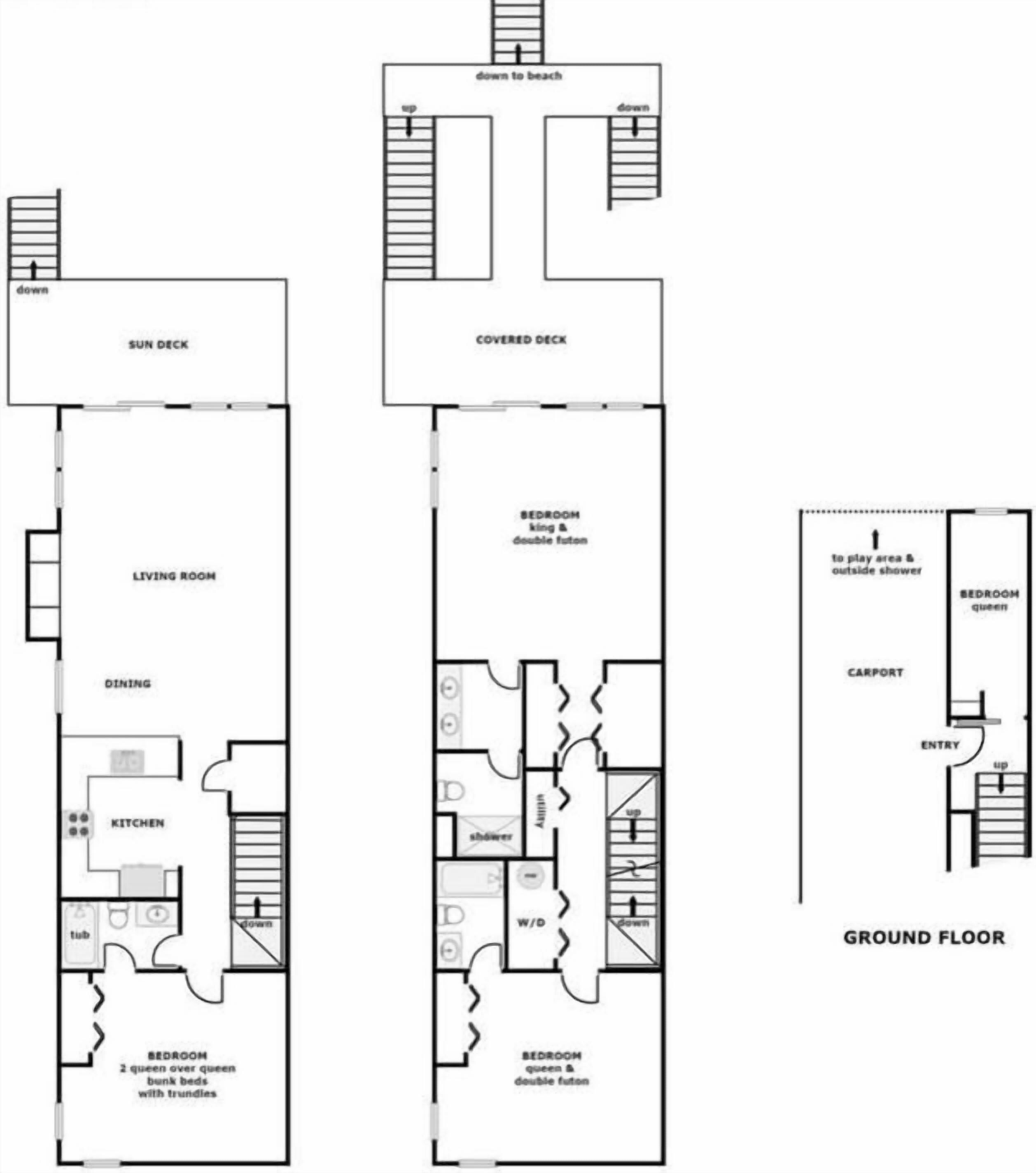 En planritning som visar ett hus med en solterrass, en inglasad veranda, vardagsrum, matplats, kök, två sovrum, ett badrum och ett carport.