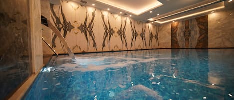 Indoor pool, open noon to 10:00 PM, sun loungers