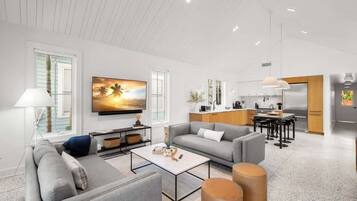 Een televisie, een stereo en een kantoor