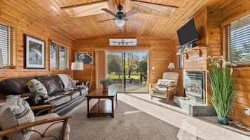 TV, fireplace, foosball