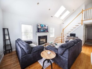 TV, caminetto, studio, monitor per computer