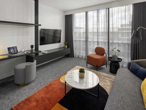 Memory-foam beds, in-room safe, desk, laptop workspace