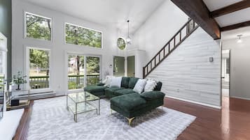 Smart TV, fireplace, table football