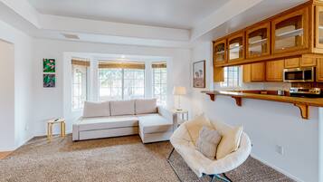 TV, fireplace, table football, books