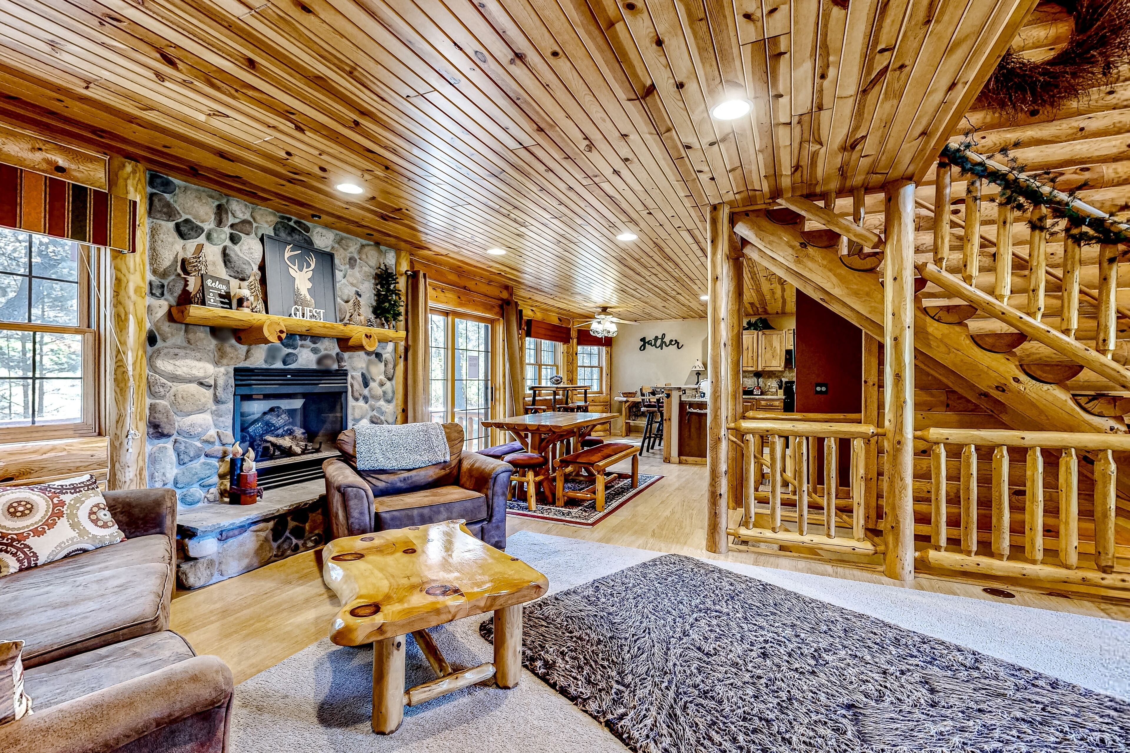 TV, fireplace, foosball