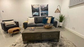 Smart TV, fireplace, DVD player, books