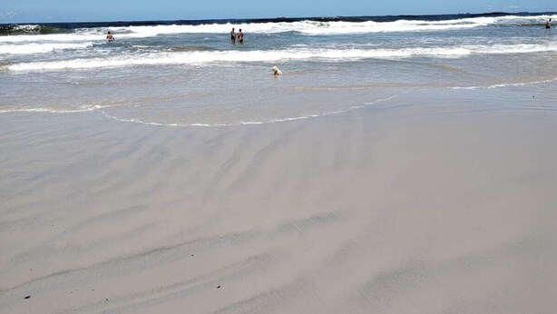 Una playa con una amplia orilla arenosa y olas suaves.