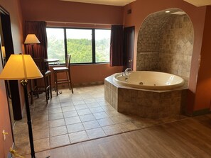 Combined shower/tub, hair dryer, towels, soap