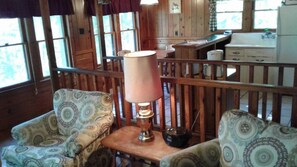 Télévision, cheminée, lecteur de DVD, chaîne hi-fi