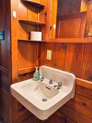 Combined shower/tub, towels, soap, toilet paper