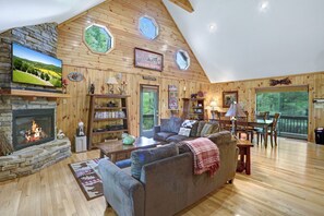 TV, fireplace, video games, DVD player