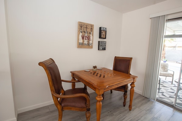 Game table, checkers, chess and backgammon