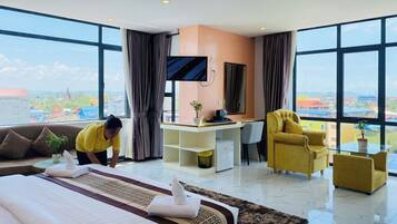 Quarto casal luxo | 1 quarto, roupas de cama antialérgicas, camas com colchões pillow-top