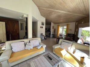 Smart TV, fireplace, DVD player, books