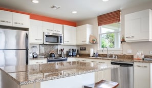 Fridge, microwave, dishwasher, coffee/tea maker