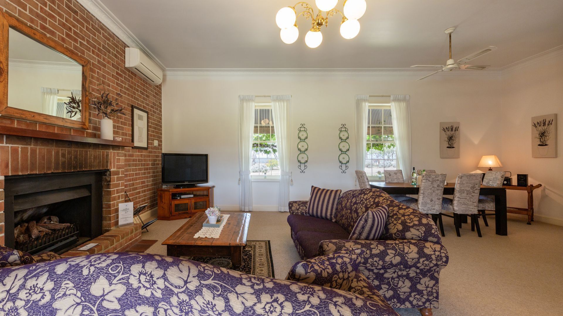 TV, fireplace, DVD player, books