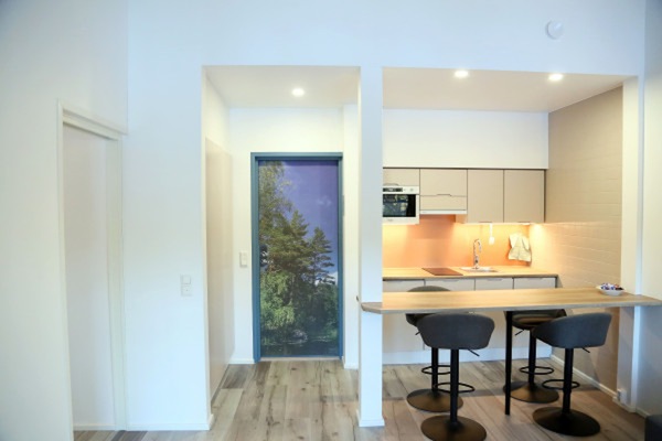 Superior Apartment | Private kitchen | Fridge, microwave, electric kettle, highchair