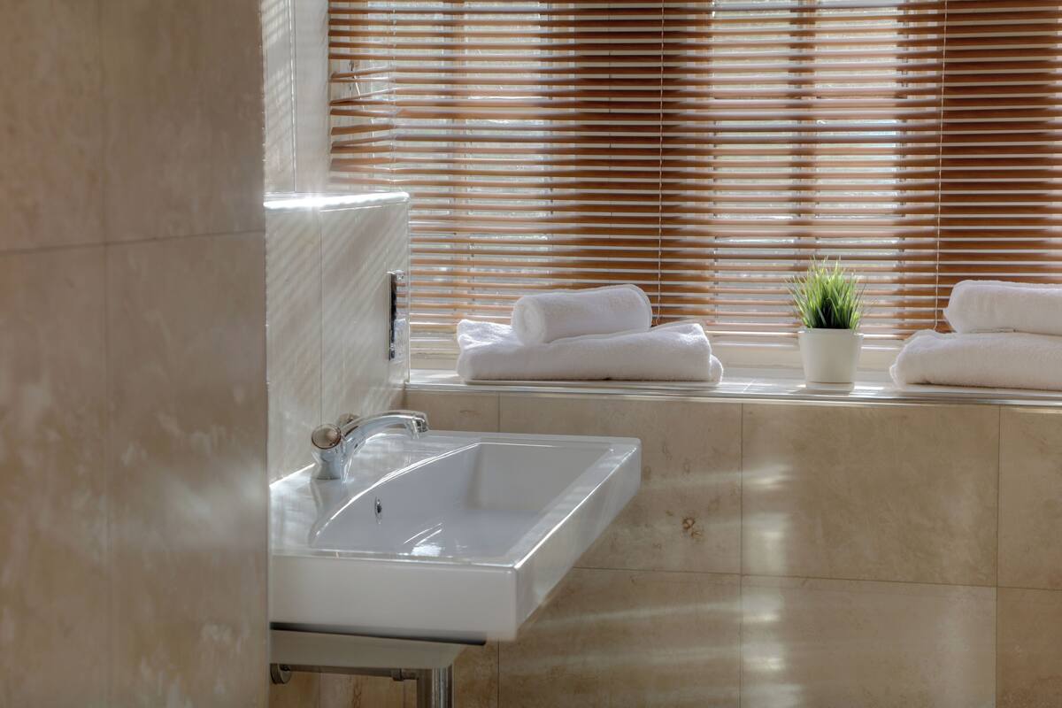 free toiletries, hair dryer, towels