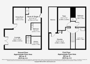 A floor plan of a house with a ground floor and first floor, including rooms like a dining room, lounge, kitchen, and bathrooms.
