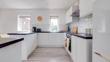 Fridge, microwave, oven, dishwasher