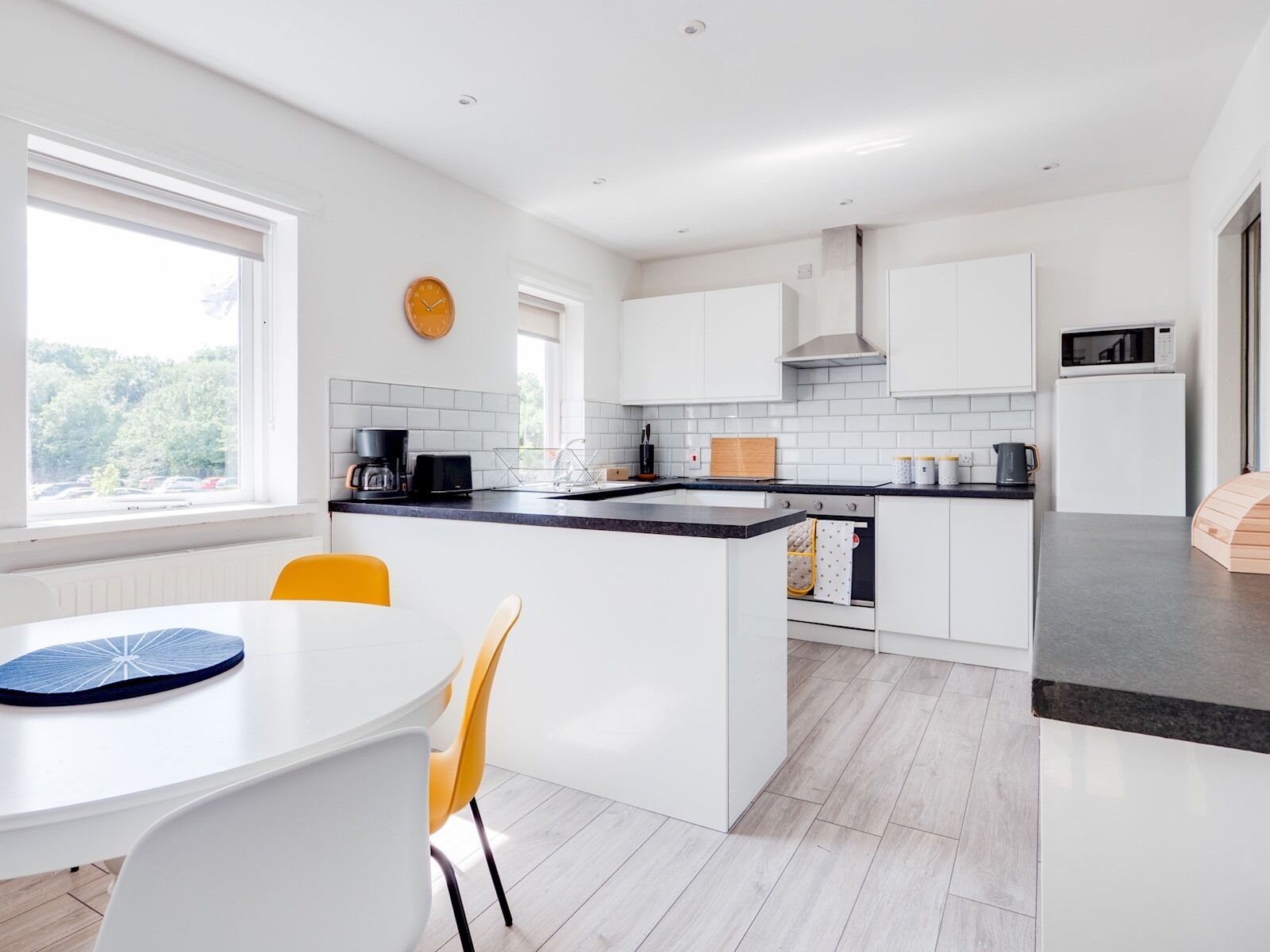 Fridge, microwave, oven, dishwasher