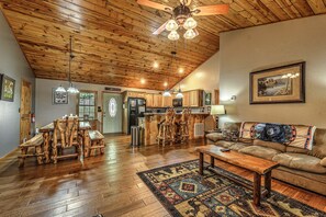 TV, fireplace, DVD player, books - Mountain Cabin - 3 BR w/Pool Table, Air Hockey & WiFi! Near Town! Discounts! (Murphy)