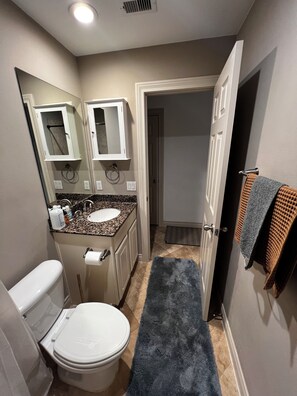 Combined shower/tub - Midtown/ Montrose Spacious Getaway free parking + pool (Houston)