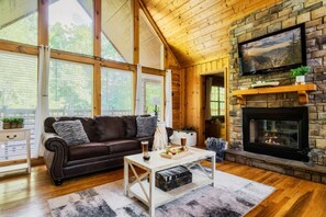 Smart TV, fireplace, video games, DVD player