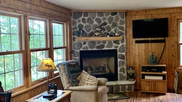 Una Smart TV, una chimenea, Netflix, un reproductor de DVD