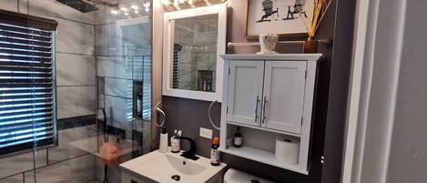 Ensemble baignoire-douche, séchoir à cheveux, serviettes fournies