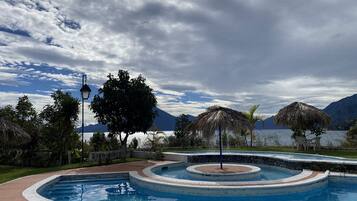 Outdoor pool, pool umbrellas