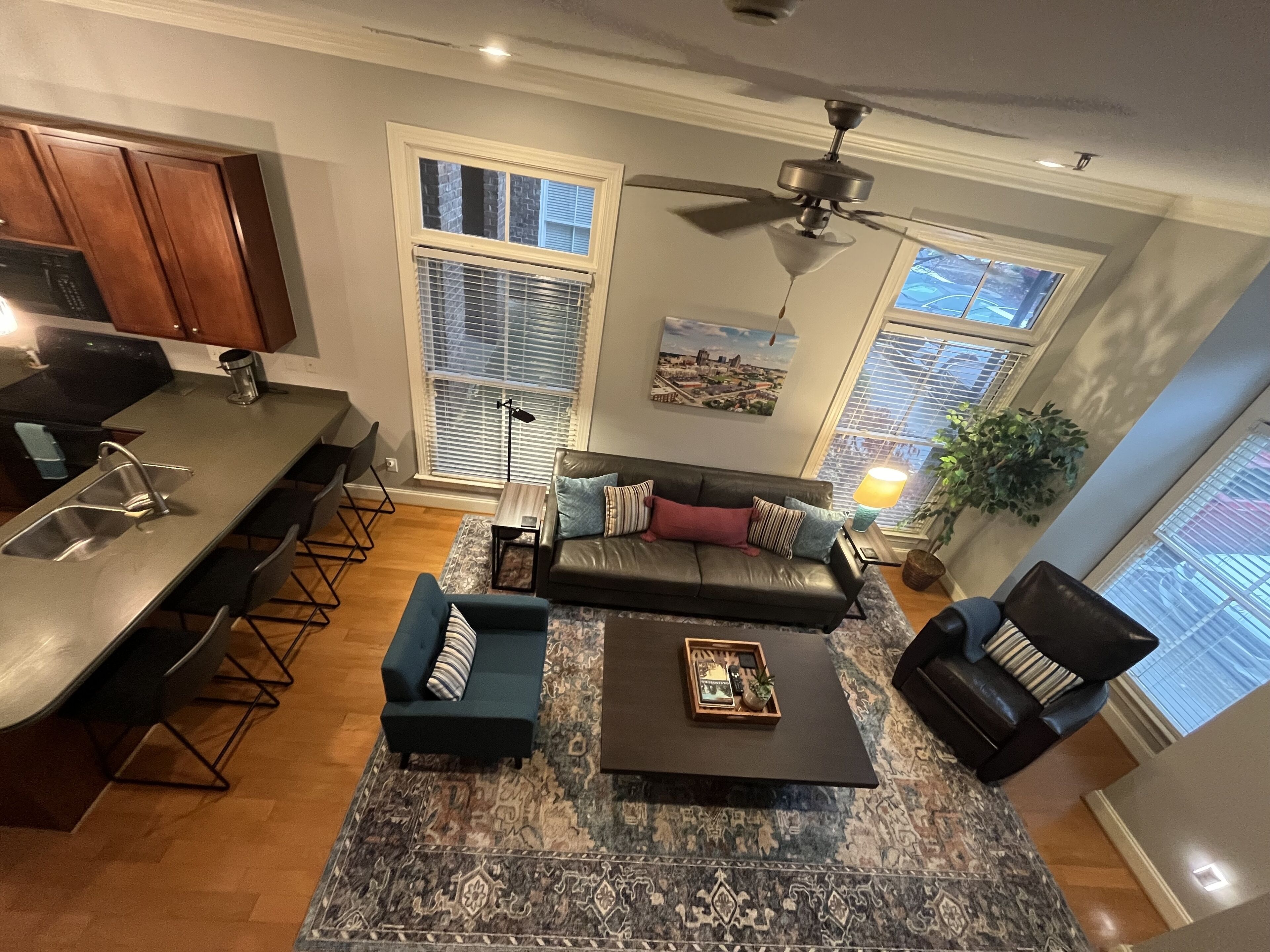 Smart TV, fireplace, DVD player, books