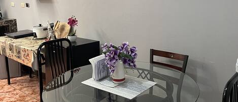 40-inch flat-screen TV with cable channels, TV