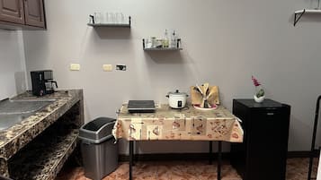 Double Room | Private kitchen | Full-size fridge, microwave, oven, rice cooker