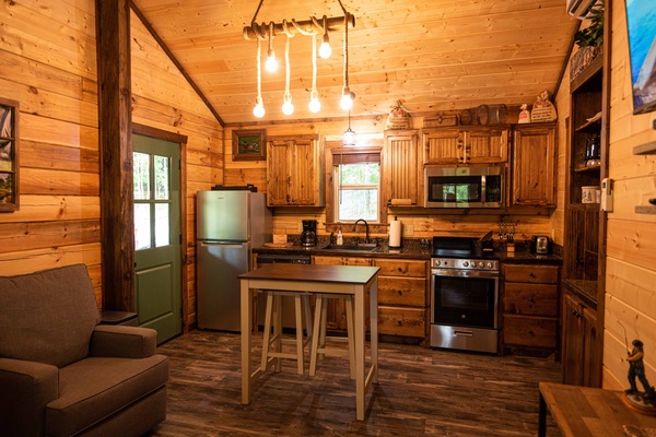 Frigorífico, microondas, horno y placa de cocina