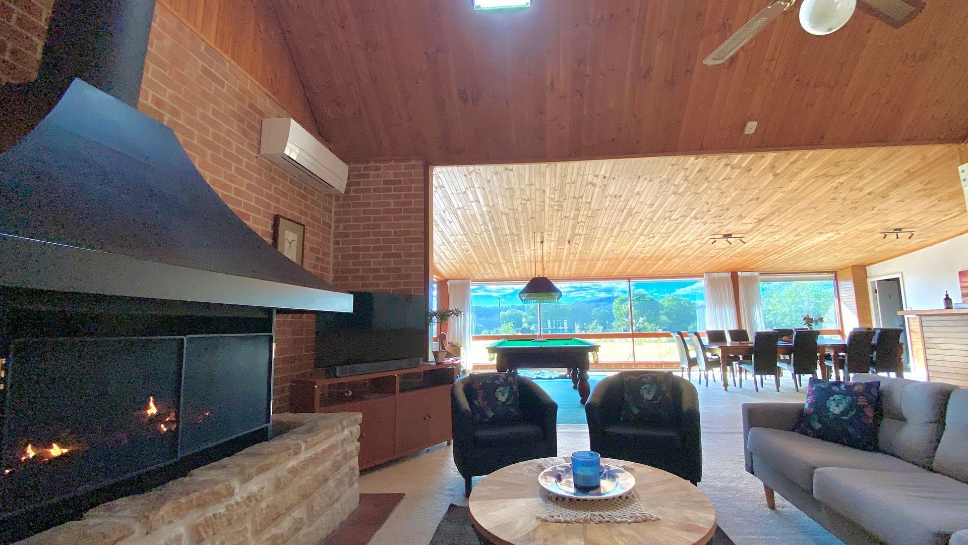 TV, fireplace, DVD player, books