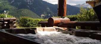 Chalet en rondin 8 pers. avec sauna, SPA et garage, près télécabine et navette à Praloup 1500