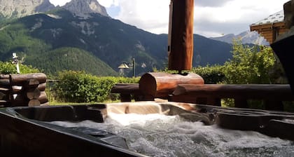 Chalet en rondin 8 pers. avec sauna, SPA et garage, prÚs télécabine et navette à Praloup 1500