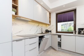 Apartment, 1 Bedroom, Terrace | Private kitchen | Microwave, dishwasher, coffee/tea maker, electric kettle - Exclusive Apartment Cracow Przedwiosnie (Kraków)