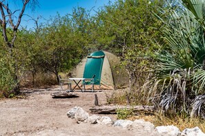 Outdoor dining - Empty campsite in natural farm between Maun and Moremi (Shorobe)