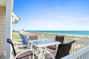 Outdoor dining - NEW LISTING! Pool club- direct beach access- 4BR 4BA VILLA WITH  OCEAN VIEWS- TOP FLOOR UNIT. (Ocean Isle Beach)