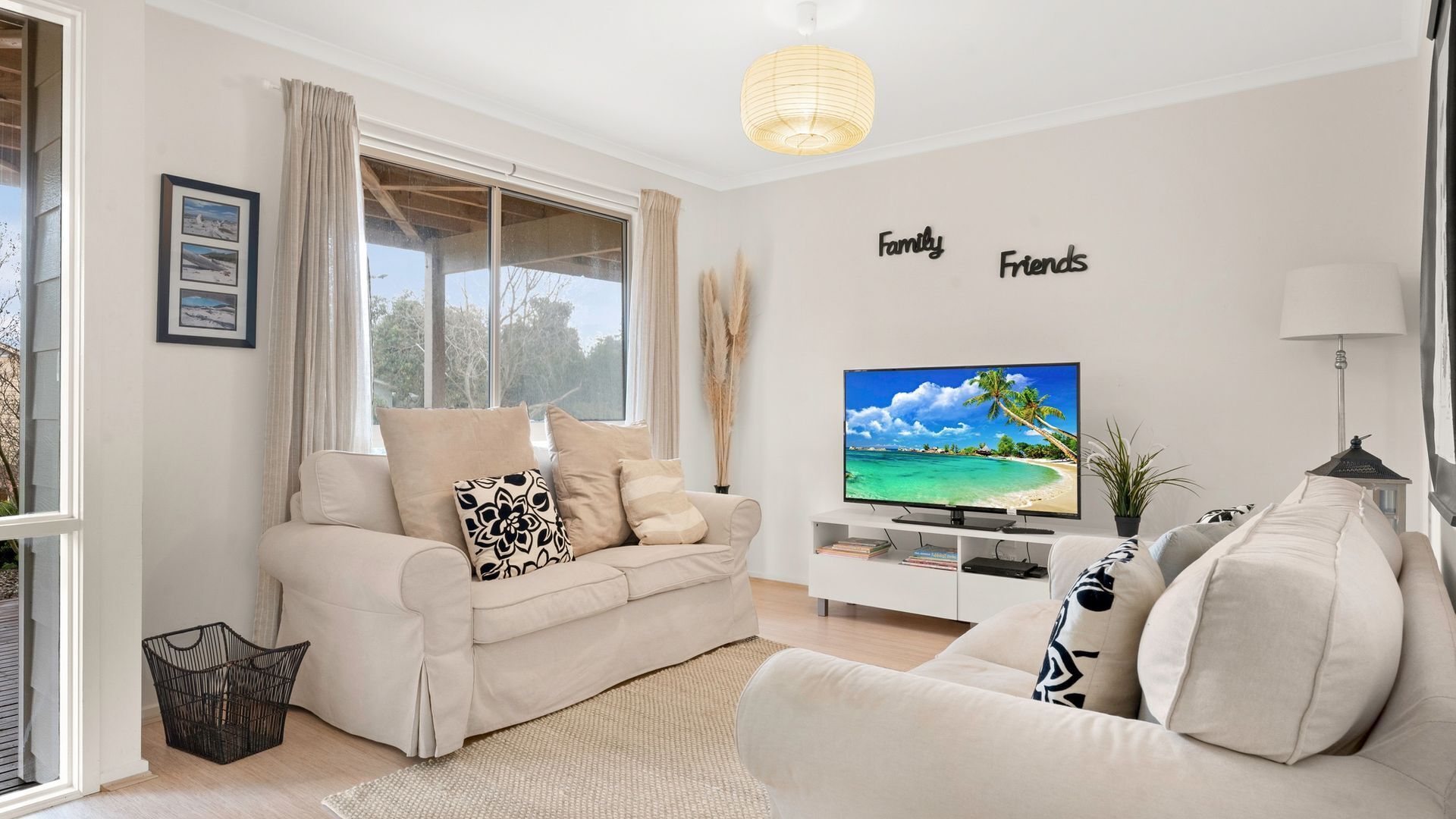 TV, DVD player, books, video library