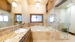 A modern bathroom with a large sink, double vanity, a freestanding bathtub, and a glass-enclosed shower. - Stein Eriksen Two Bedroom Loft 2 Apartment Hotel by RedAwning (Park City)