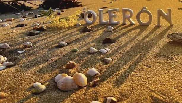 A beach with the word "OLERON" spelled out in large letters on the sand, surrounded by scattered seashells. - Family home for up to 10 people, 15 min walk from the beach (Dolus-d'Oléron)