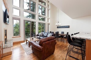 TV, fireplace, table football, ping pong