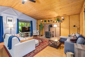 TV, fireplace, offices - River Cabin w/ Hot Tub, Screened Porch & Fire Pit (Great Cacapon)