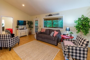 Smart TV, DVD player, books, video library