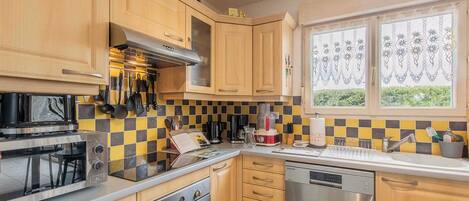 Microwave, oven, dishwasher, high chair