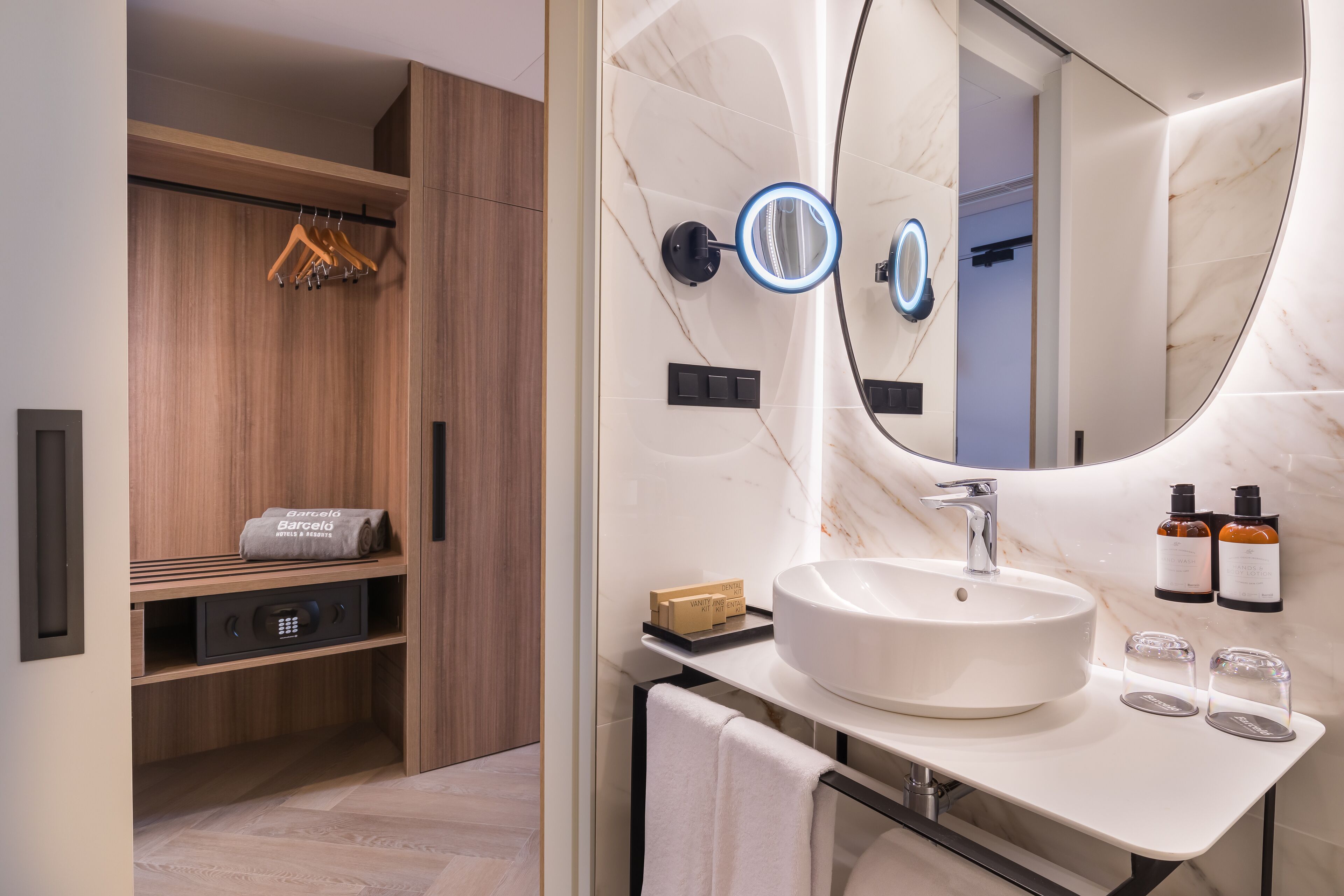 Shower, hair dryer, slippers, towels